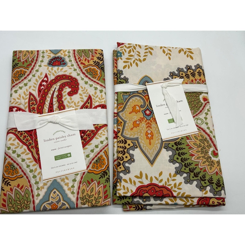 New Pottery Barn Linden Floral Sham Euro Sham Cream Paisley Floral 26"x 26" Pair